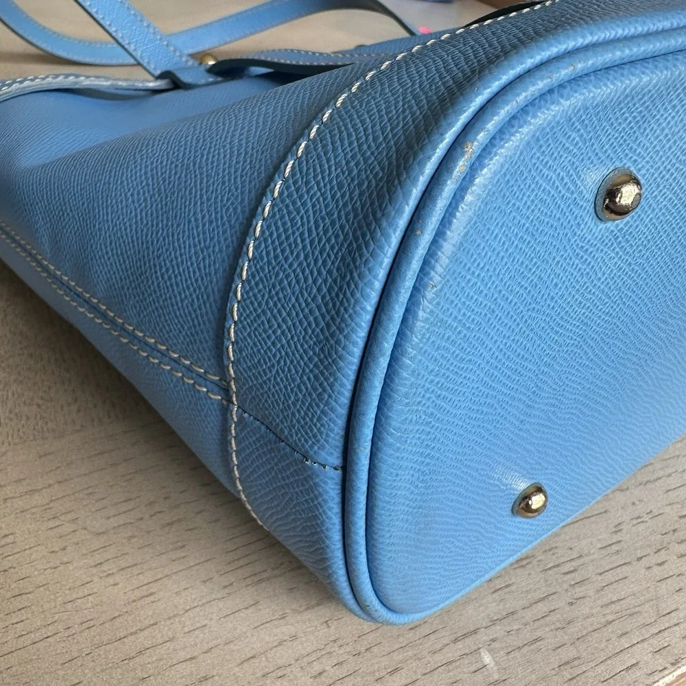 Dooney & Bourke Large Sky Blue Leather Tote Bag Cerulean Office Travel Preppy